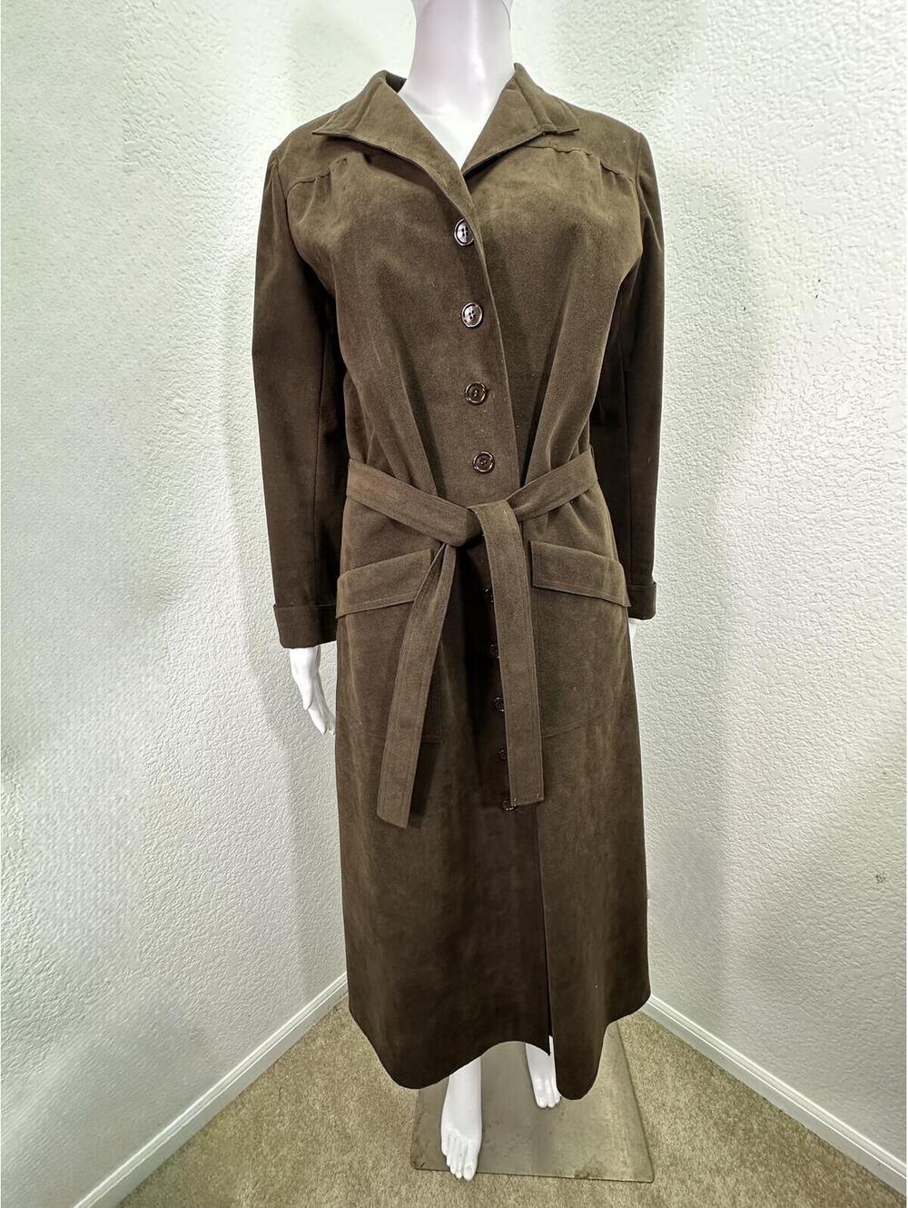 Sz M Chocolate Brown Genuine Suede Leather Trench Coat Cowgirl Boho Western